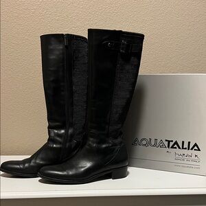Aquatalia Black Leather Knee High Boots